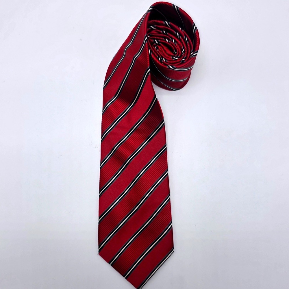 Donald J Trump Signature‎ Collection Red Striped 100% Silk Handmade Mens Necktie